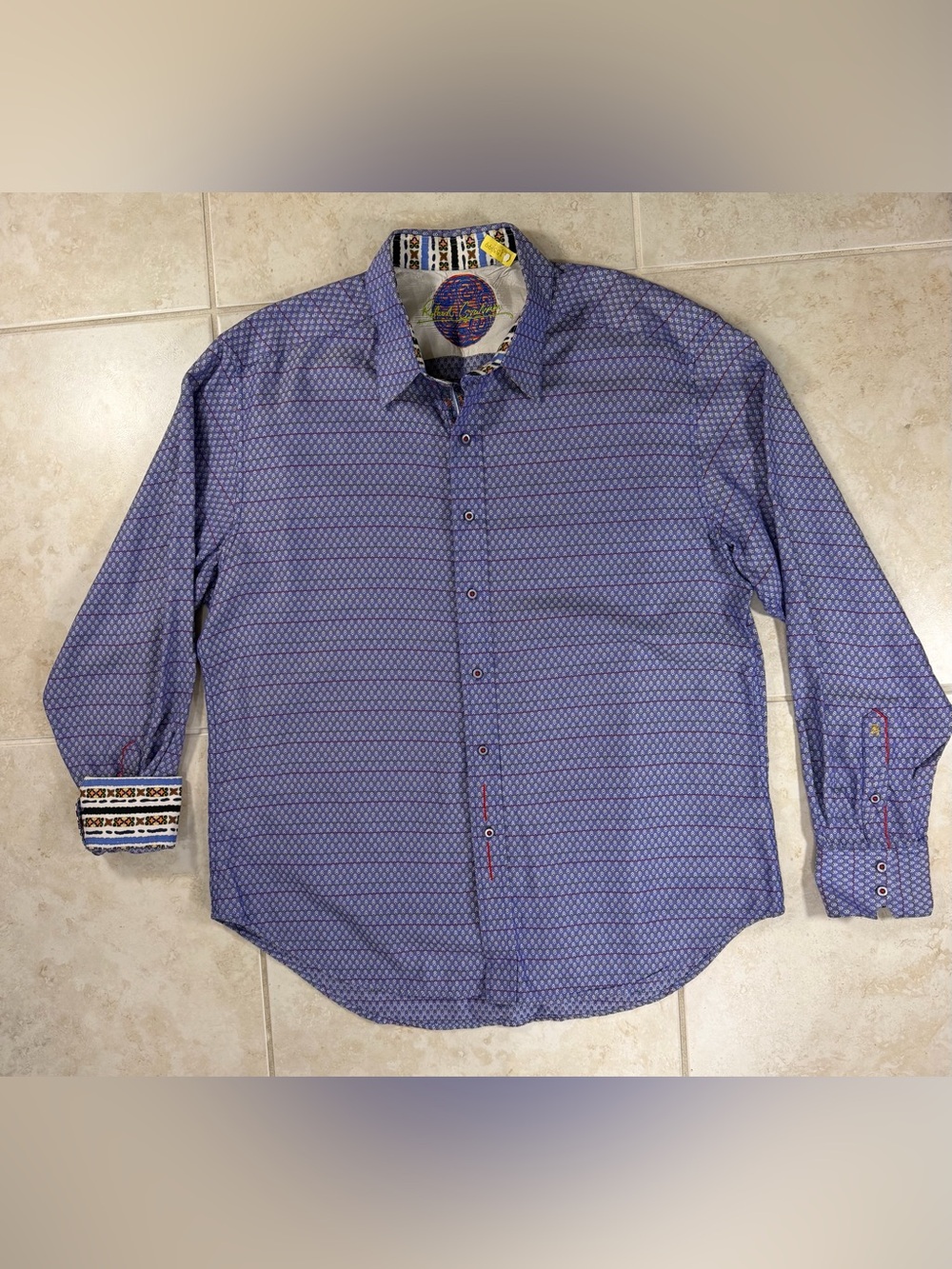 Robert Graham Lavender Patterned long sleeve Flip Cuffs XL shirt
